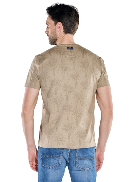 Herren Rundhals T-Shirt mit Allover-Print , Hellbraun