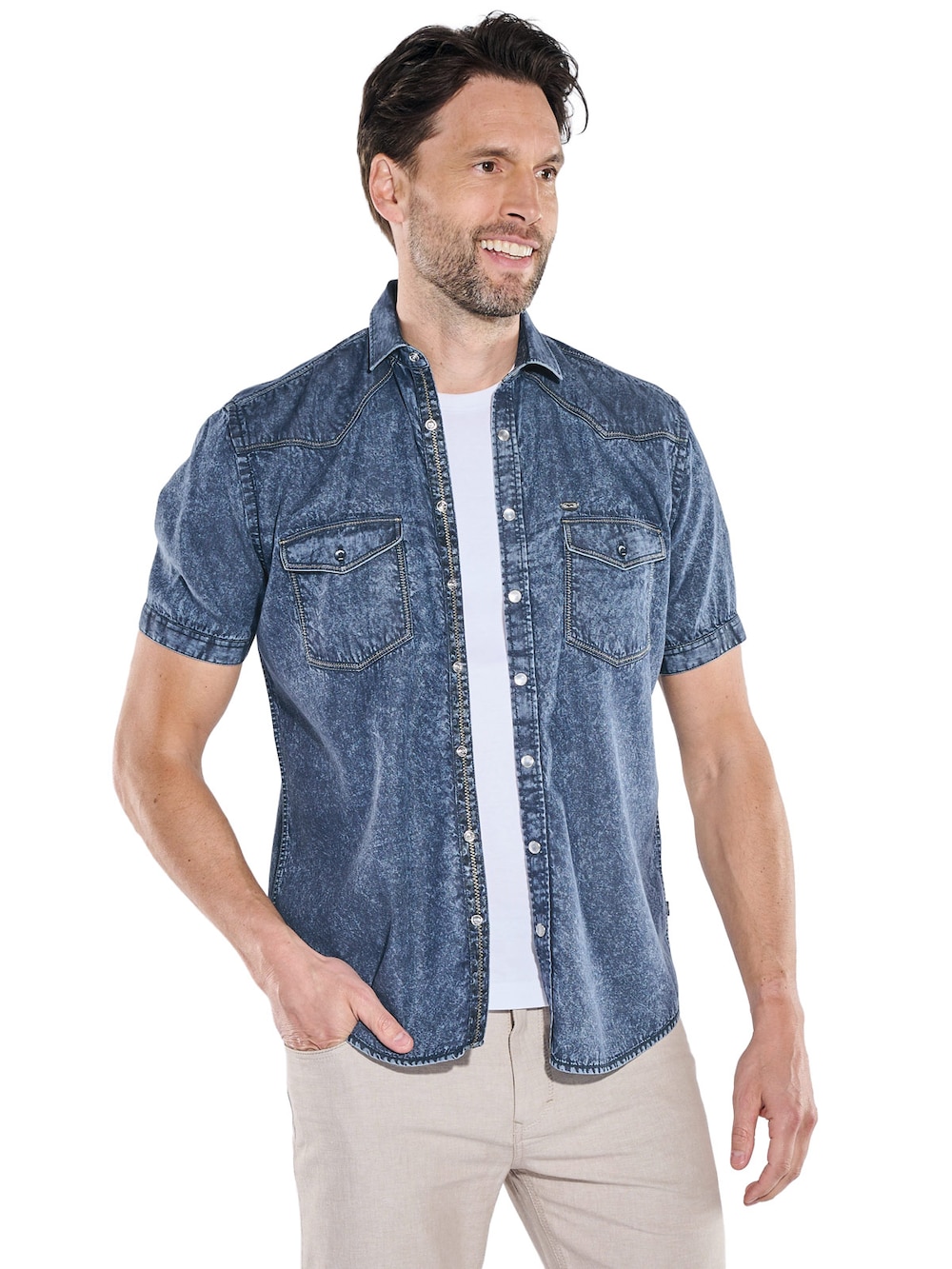 Herren Kurzarmhemd mit softer Jeans-Warenqualität , Indigoblau