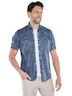 Herren Kurzarmhemd mit softer Jeans-Warenqualität , Indigoblau