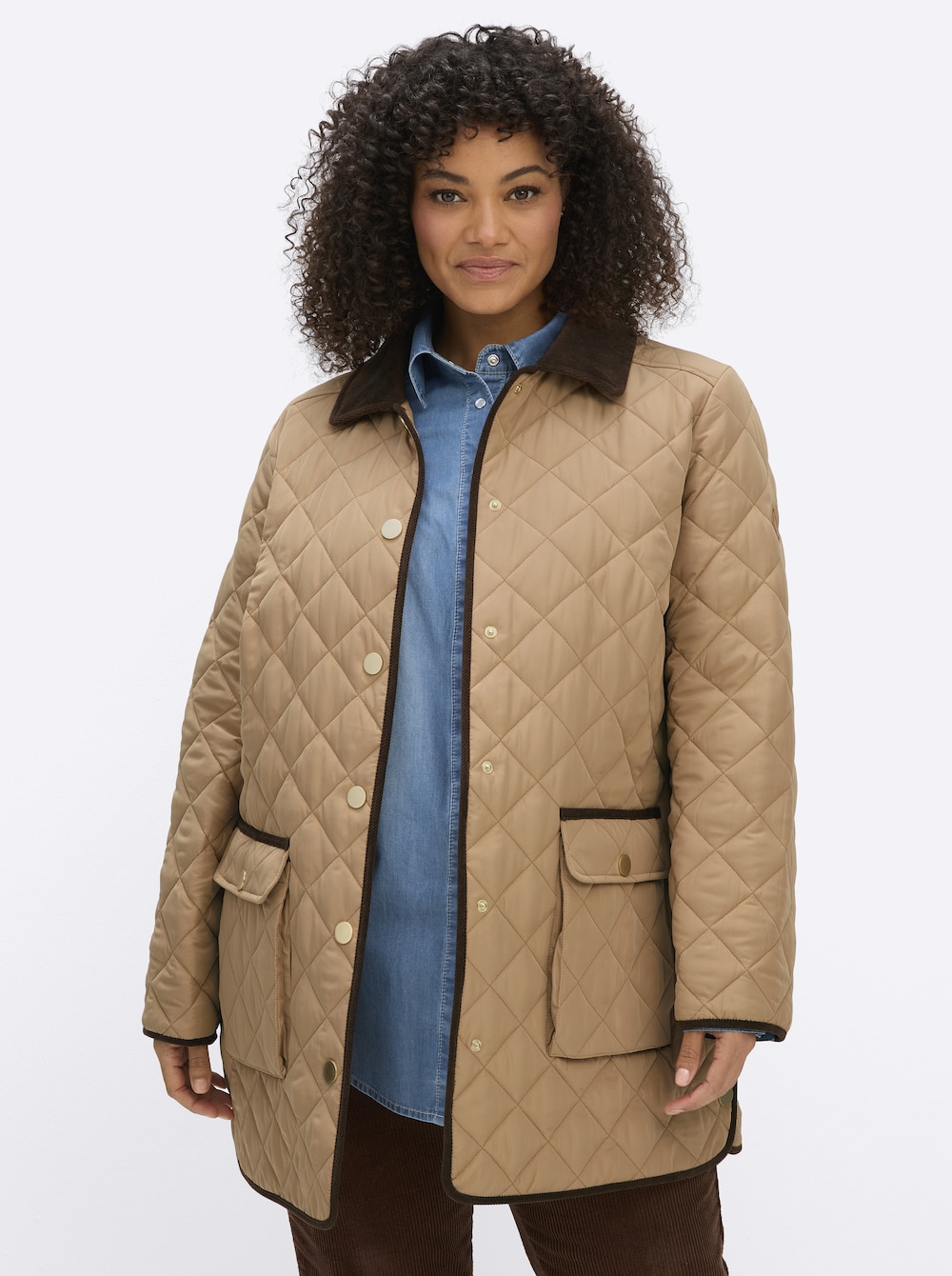 Steppjacke Steppjacke mit Cord-Akzenten Langarm Umlegekragen