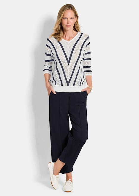 Ajourpullover mit Streifenmuster
