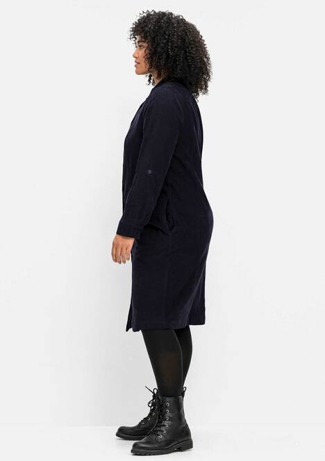 Cord-Kleid Langarm Uni Hemdkragen