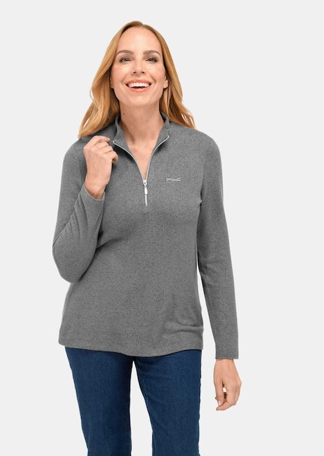 Flauschiges Stehbundshirt mit Reißverschluss und glänzendem, gesticktem Logo