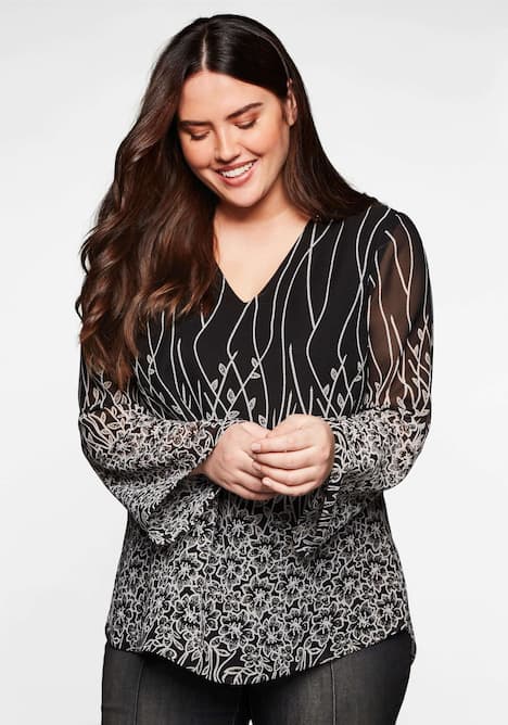 Tunika Langarm Print Ohne Kragen