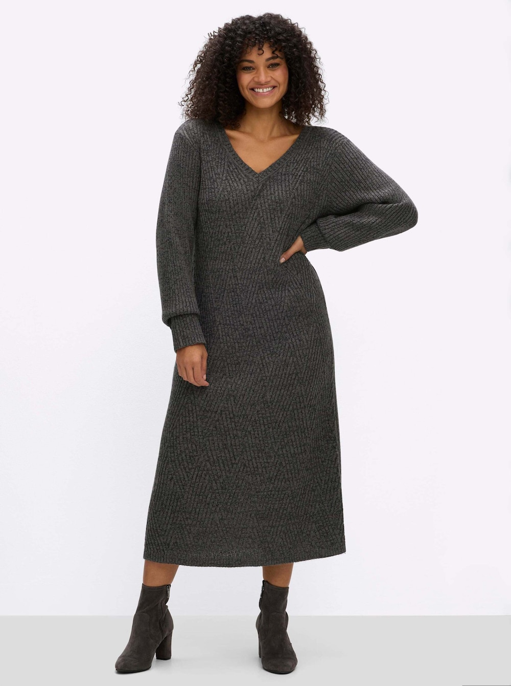 Strickkleid Strickkleid mit Rautenstrickmuster Langarm keine Angabe