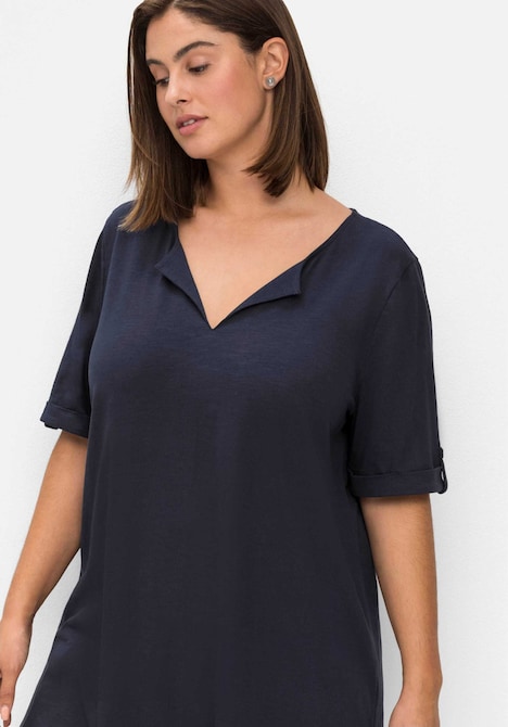 Longshirt Kurzarm Uni Ohne Kragen