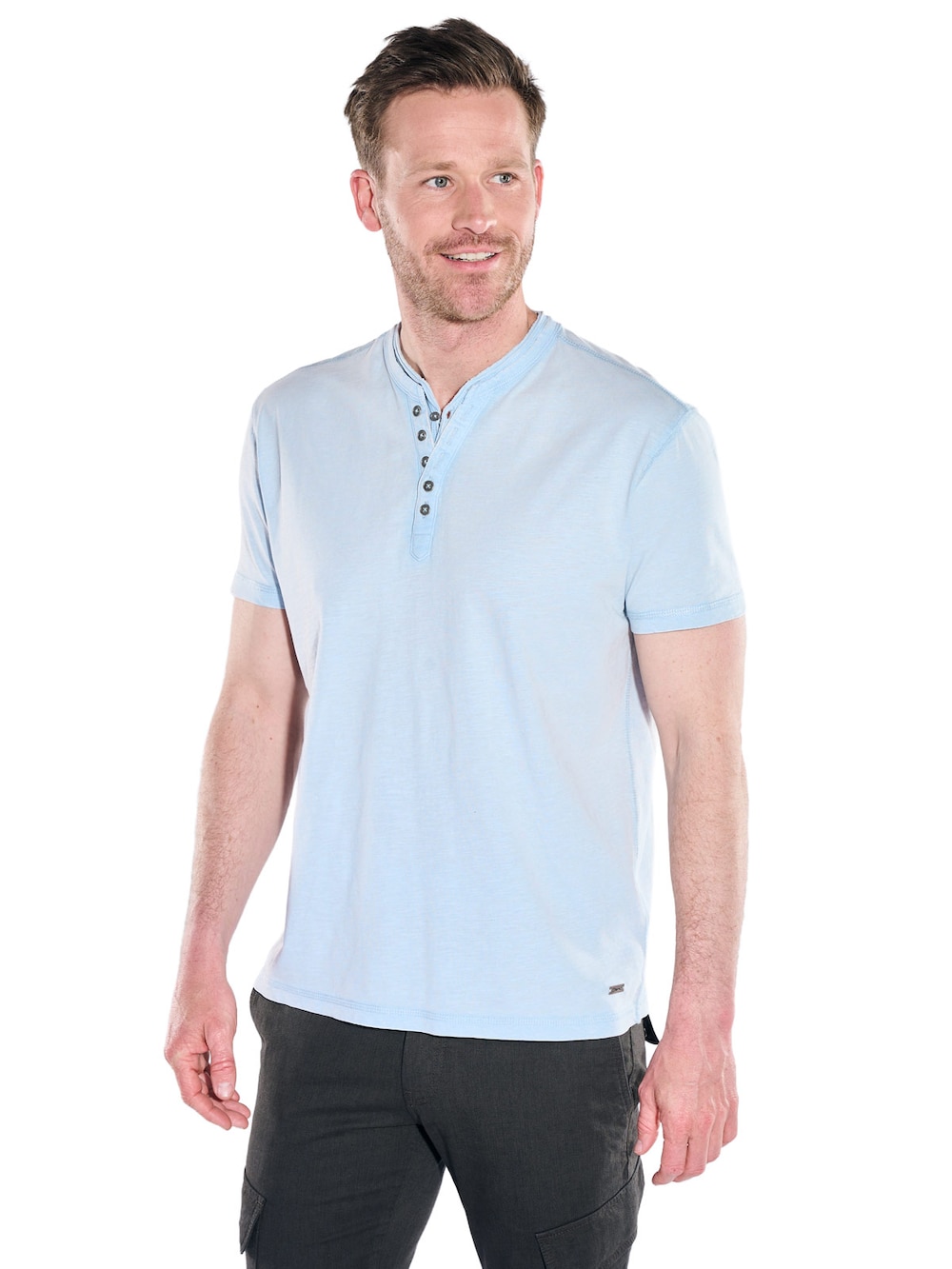Herren Henley T-Shirt mit Knopfleiste , Hellblau