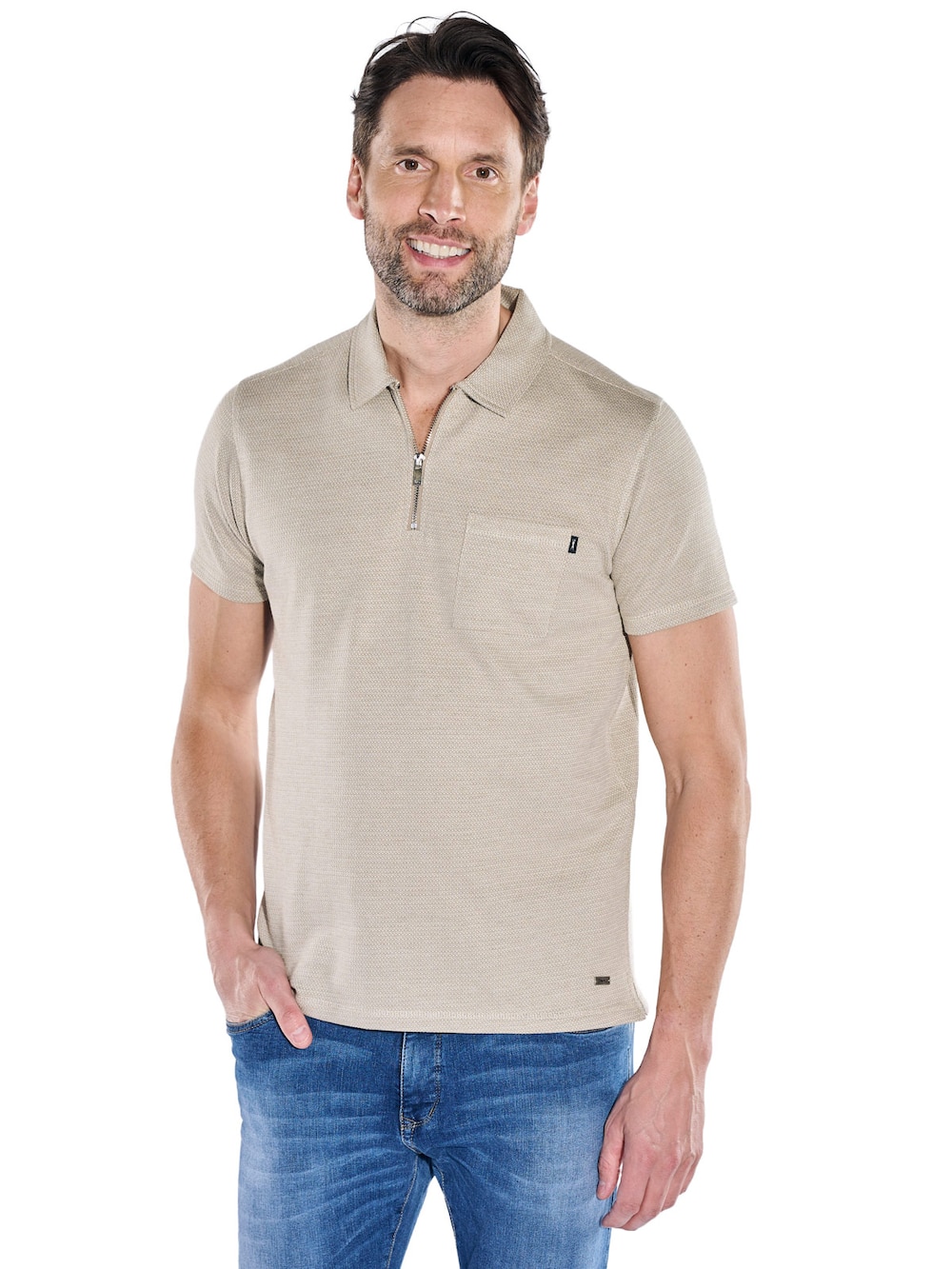 Herren Poloshirt mit Reißverschluss , Beige