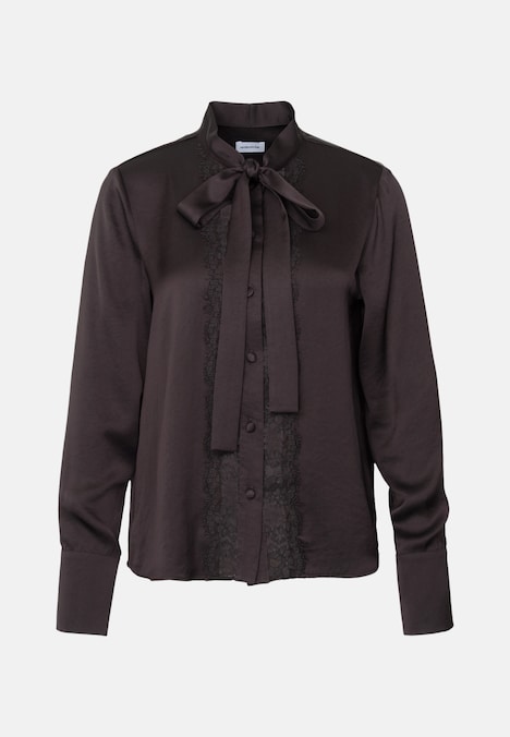 Damen Stehkragenbluse - Uni glänzend