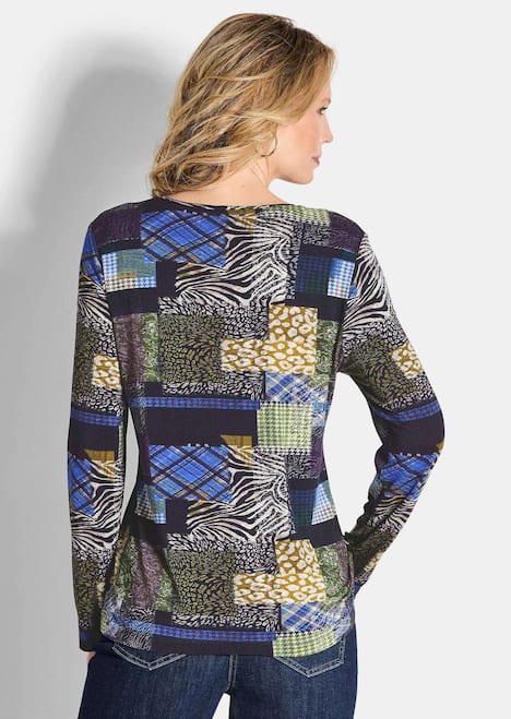 Langarm Viskose-Shirt mit V-Ausschnitt