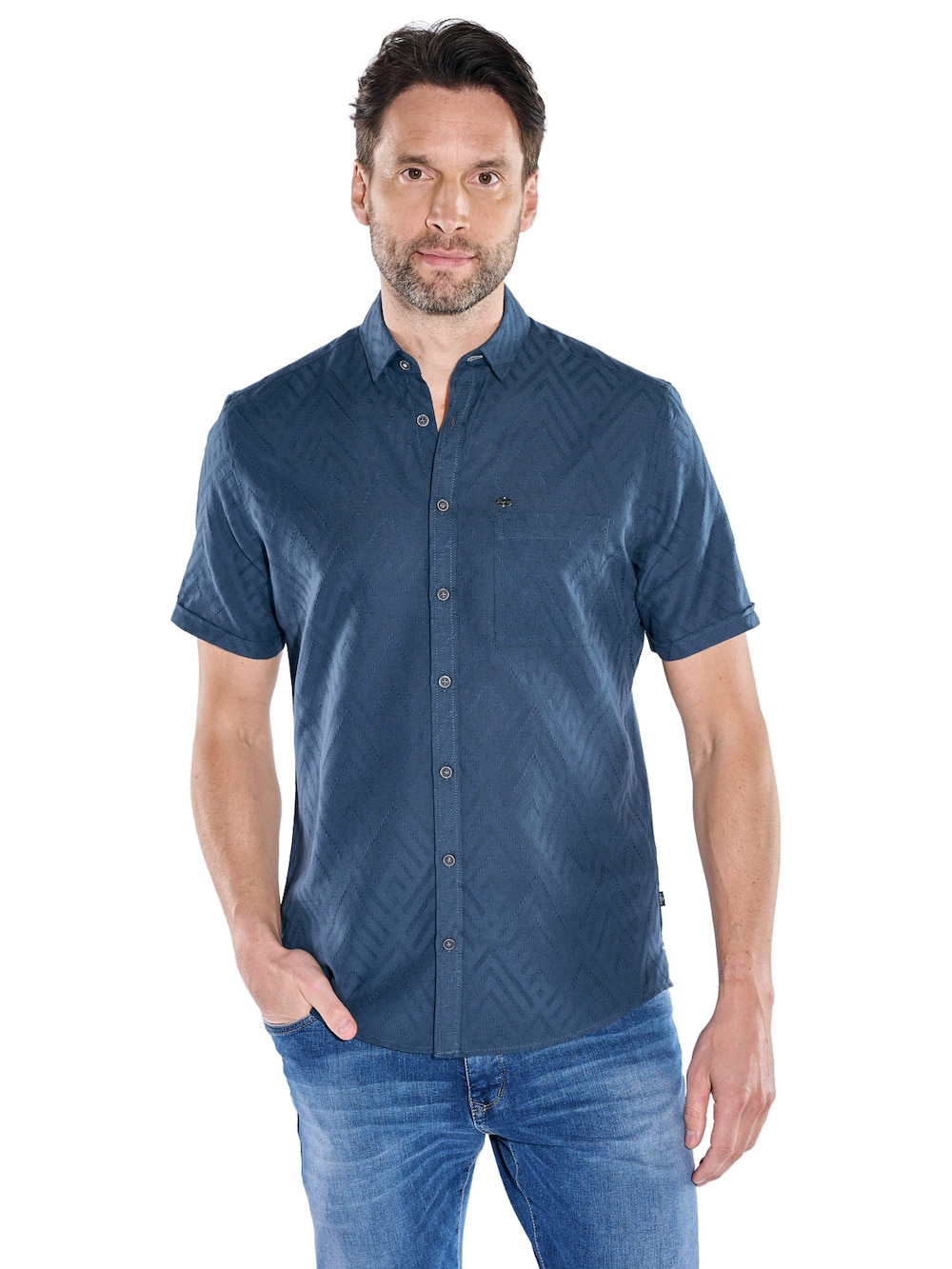 Herren Kurzarmhemd mit Jacquard-Musterung , Saphirblau