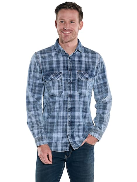 engbers Herren Langarm-Hemd aus Babycord , Indigoblau