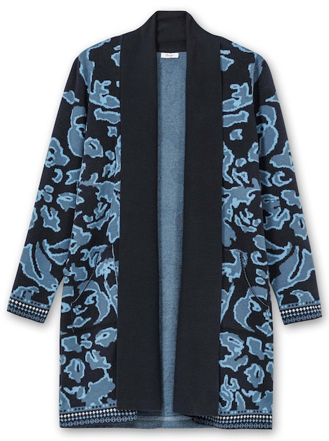 Longstrickjacke Langarm Jacquard Mehrfarbig Schalkragen