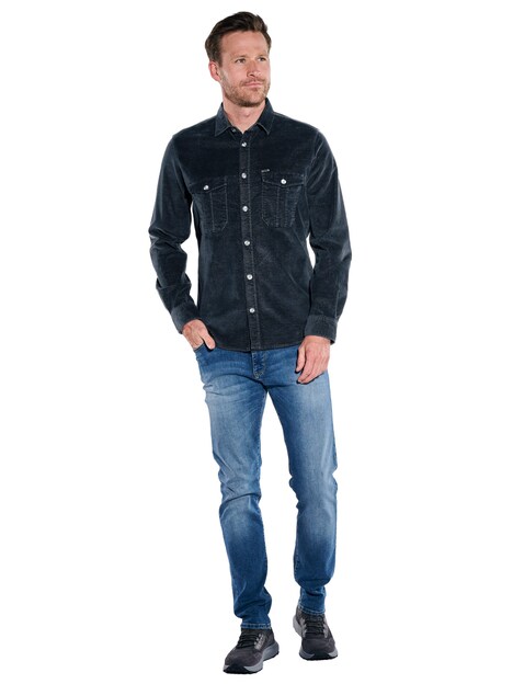 Herren Sportives Overshirt aus softer Velvet-Ware , Indigoblau