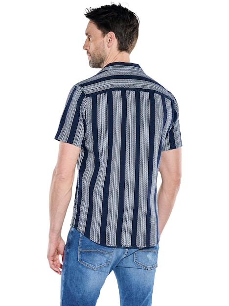 Herren Gestreiftes Overshirt in Strickoptik , Marineblau