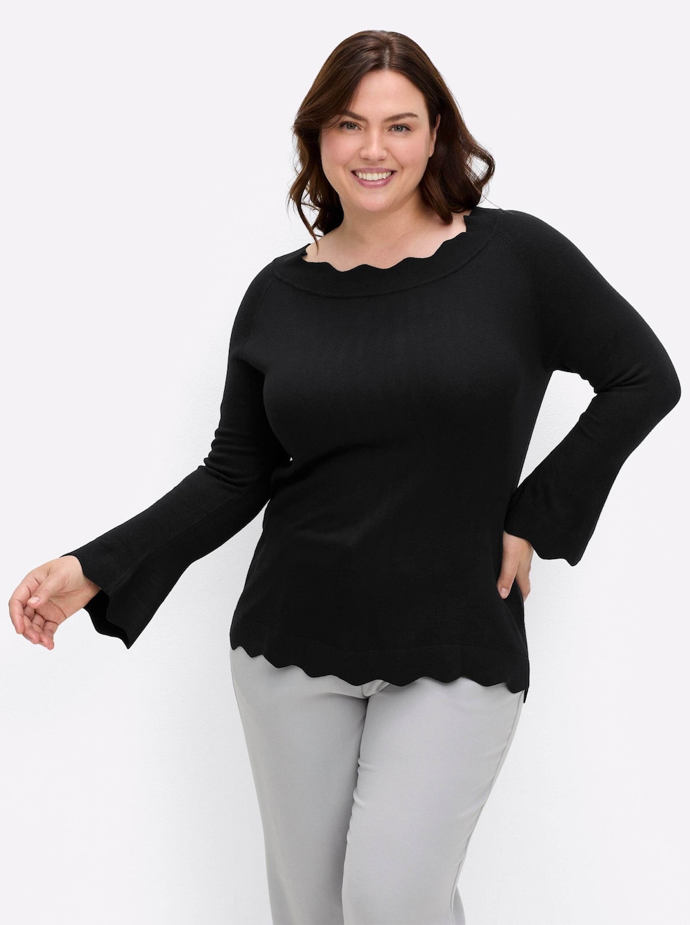 Pullover Langarm Jersey Uni Ohne Kragen