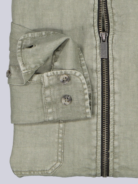 Herren Leinen Overshirt mit Zipper , Oliv