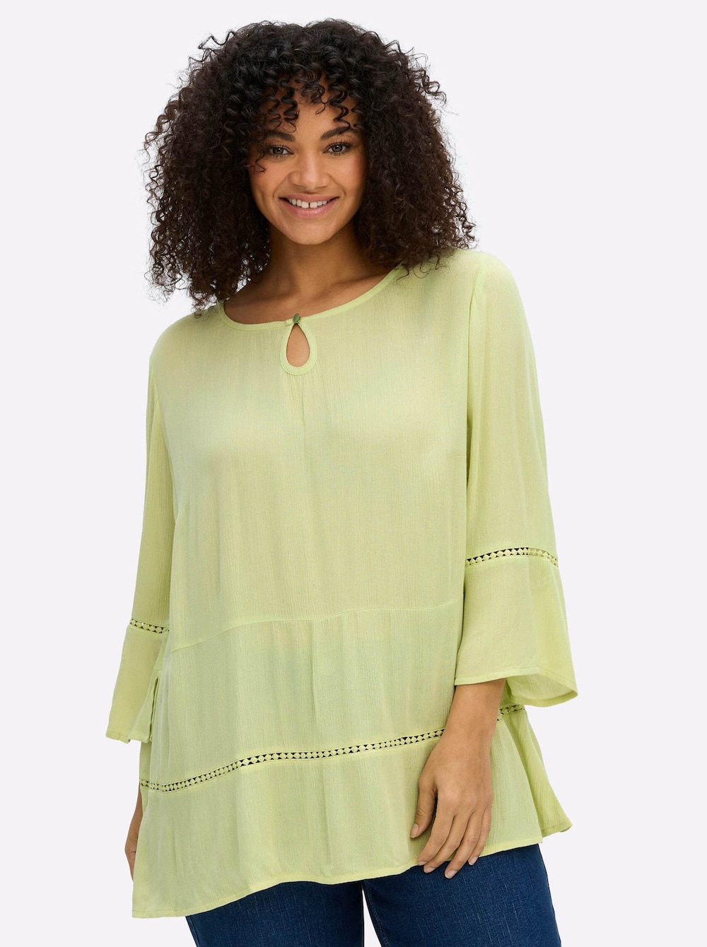 3/4-Arm-Bluse 3/4-Arm Ohne Kragen