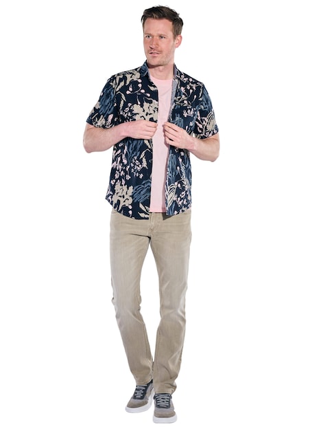 Herren Kurzarmhemd mit floralem Muster , Saphirblau