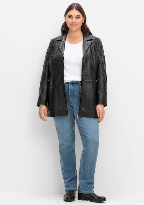 Leder-Jacke Langarm Reverskragen