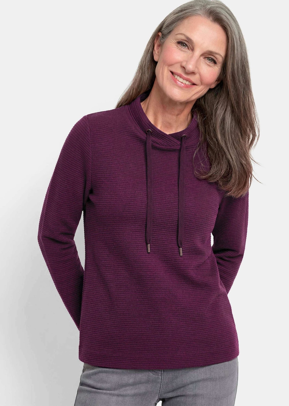 Langarm Viskose-Pullover, Stehbund