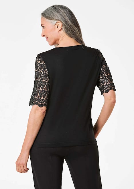 Viskose-Blusenshirt mit Spitze