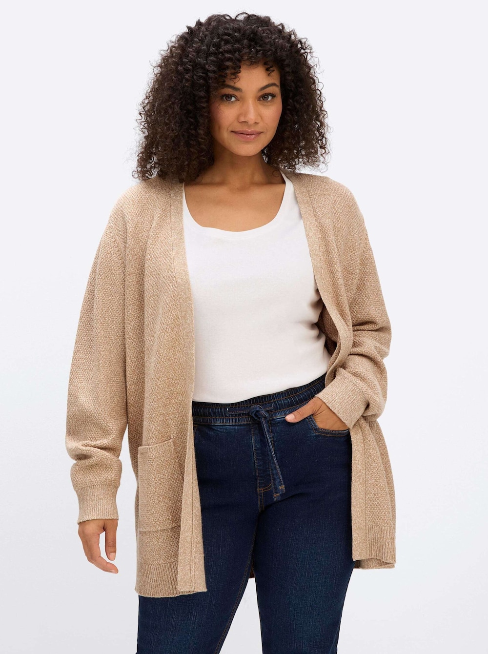 Strickjacke Strickjacke in softer Strukturqualität Langarm Ohne Kragen