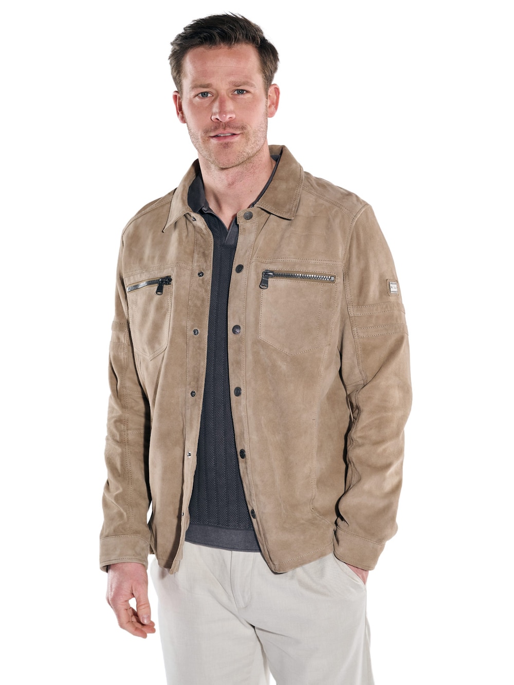 Herren Leichte Velourslederjacke , Beige