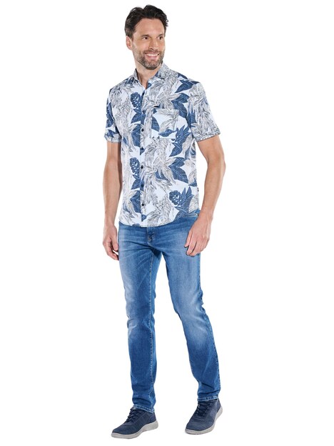 Herren Gemustertes Kurzarmhemd mit Brusttasche , Hellblau