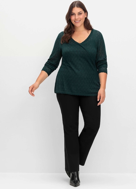 V-Ausschnitt-Pullover Langarm Ajour Uni