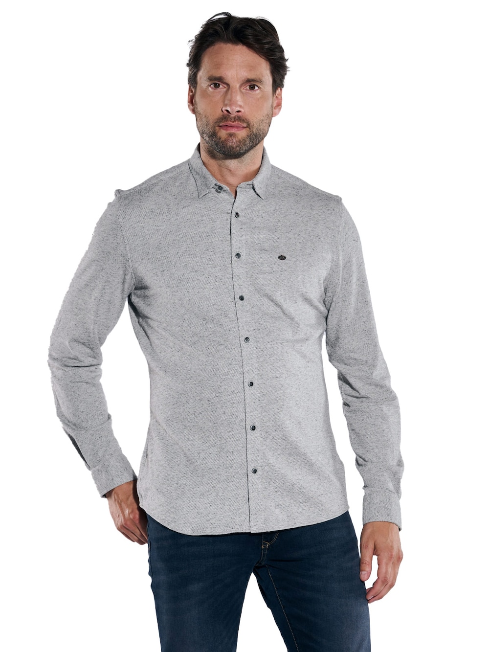 engbers Herren Langarm-Hemd slim fit , Silbergrau