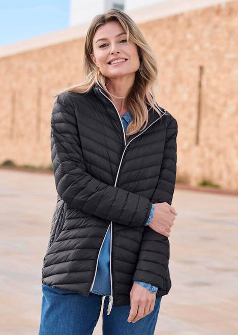 Herbstjacke mit Daunen, Stehkragen