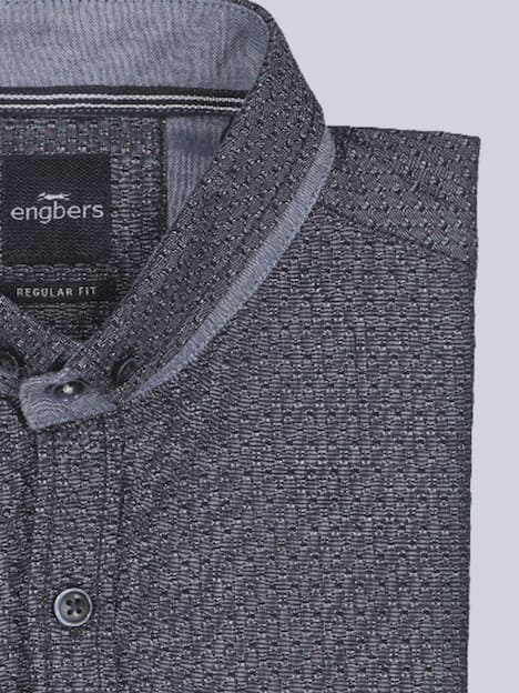 engbers Herren Langarm-Hemd strukturiert , Marineblau