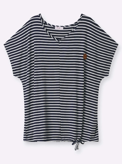 Kurzarm-Shirt Ringelshirt mit Bindeband am Saum Kurzarm