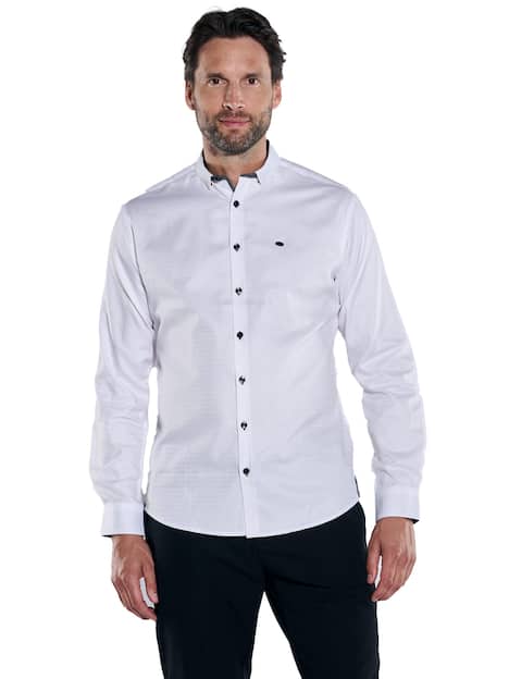 engbers Herren Langarm-Hemd strukturiert , Reinweiss