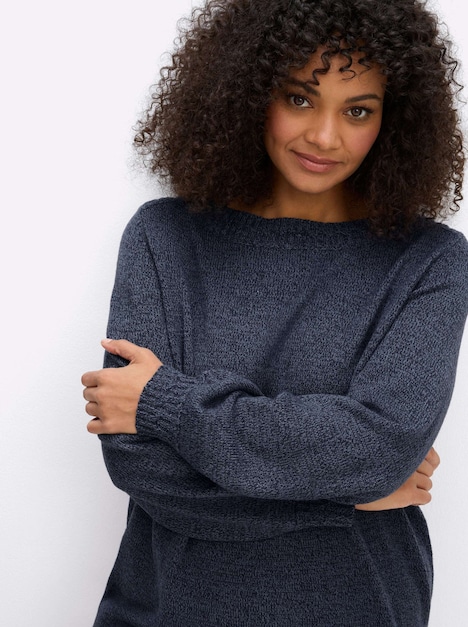 Langarm-Pullover Strickpullover mit U-Boot-Ausschnitt Langarm Ohne Kragen