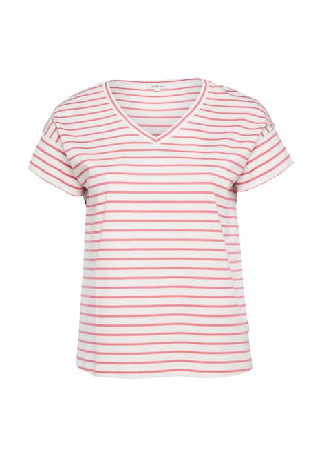 Gestreiftes Jersey-T-Shirt mit V-Ausschnitt