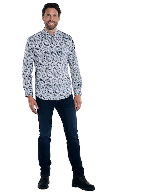 Herren Langarm-Hemd gemustert , Oliv