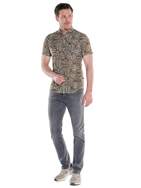 Herren Hemd kurzarm , Braun