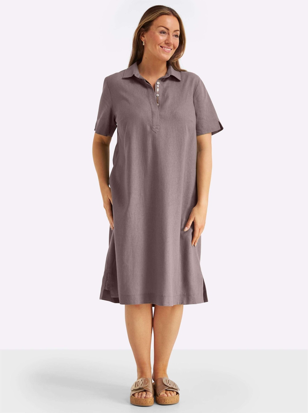 Leinenkleid Kurzarm Hemdkragen