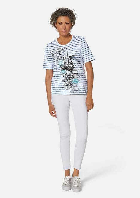 GOLDNER Gedessineerd shirt Gestreept shirt met spannend motief