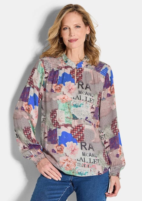Bluse mit Stehkragen aus Viskose-Satin