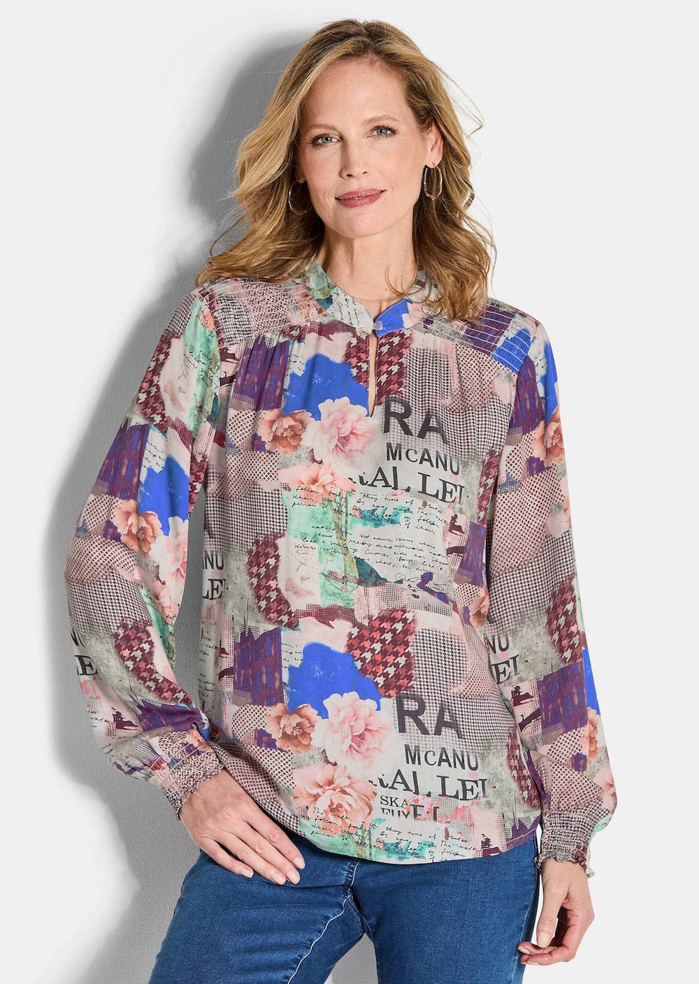 Bluse mit Stehkragen aus Viskose-Satin