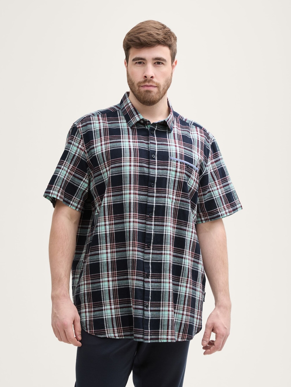 Tom Tailor Men PLUS Blusen & Shirts Plus Size - Regular Fit Kurzarmhemd mit Karomuster