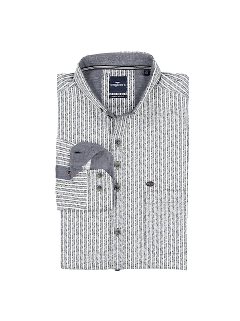 Herren Langarm-Hemd gestreift , Oliv