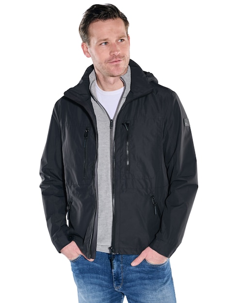 Herren Funktionsjacke mit abnehmbarer Kapuze , Schwarz