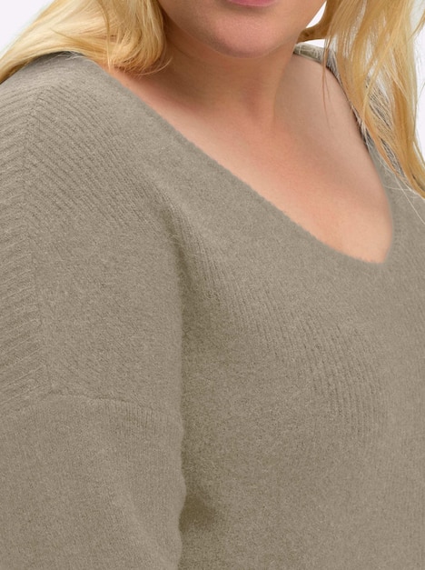 Pullover Langarm Rippoptik Uni Ohne Kragen