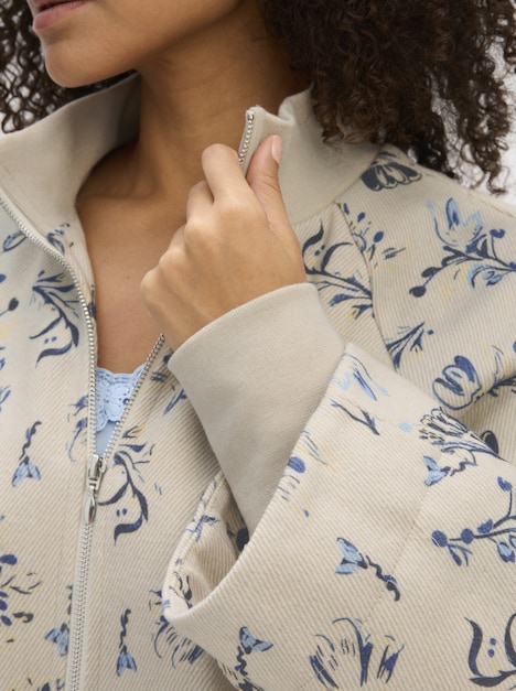 Cape Cape mit Blütenprint und Rippbündchen 3/4-Arm Stehkragen