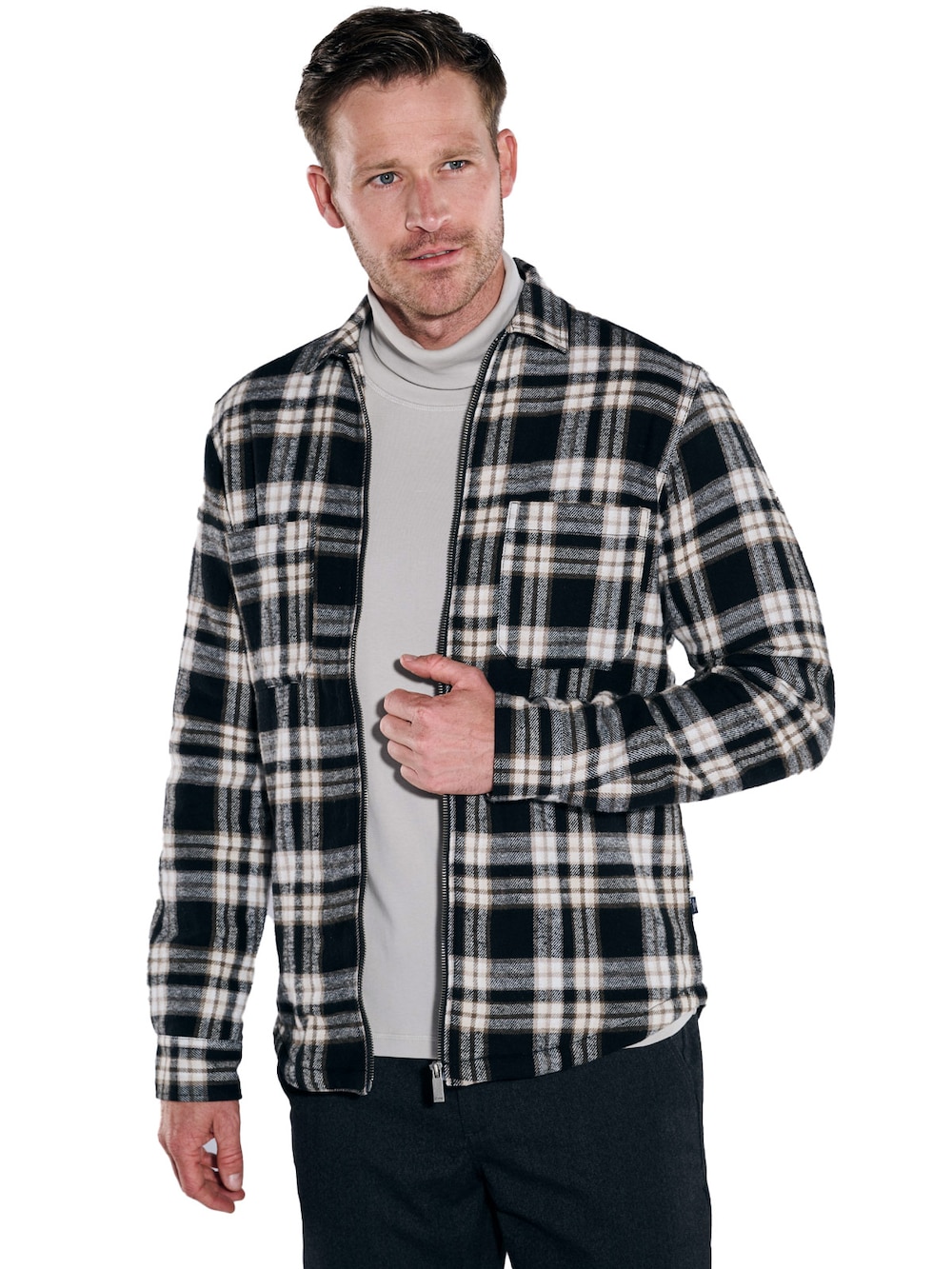 engbers Herren Overshirt kariert , Schwarz