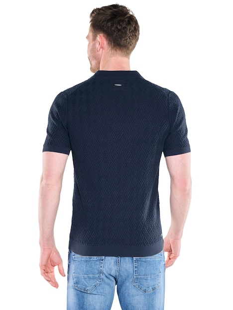 Herren Strick Polo-Shirt , Saphirblau